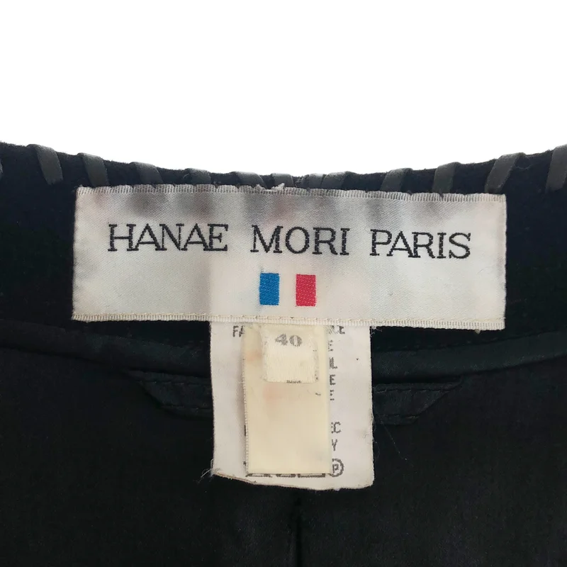 HANAE MORI / ハナエ　モリ | ウール カシミヤ レザー切替 ノーカラー コート / 総裏地 | 40 | レディース