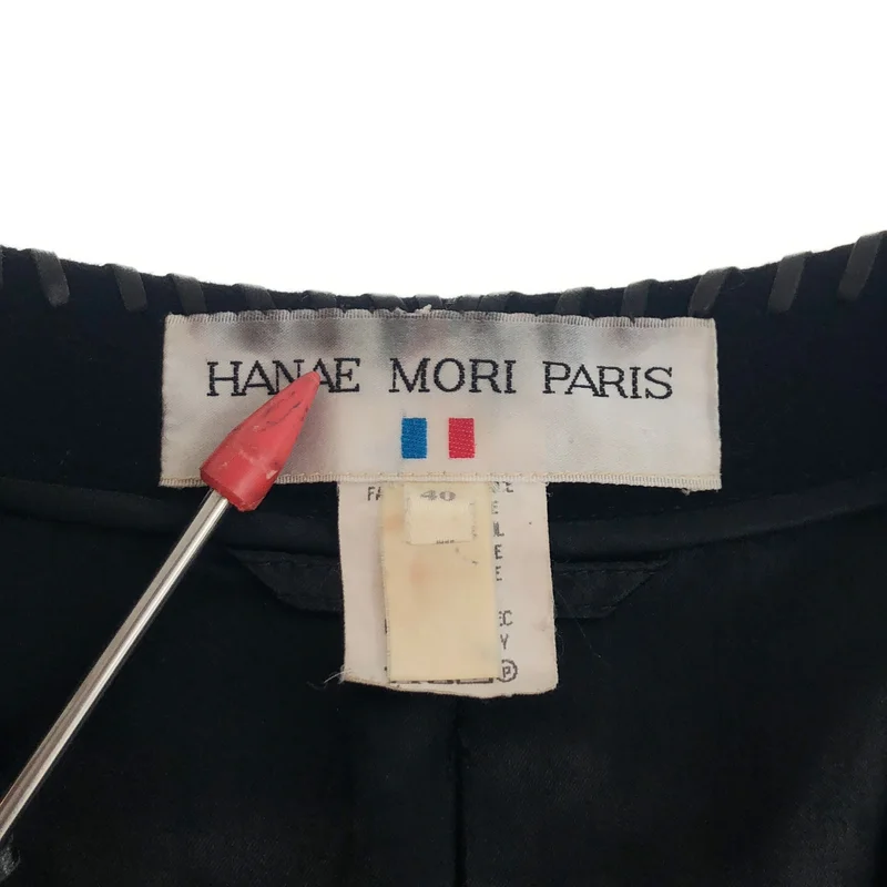 HANAE MORI / ハナエ　モリ | ウール カシミヤ レザー切替 ノーカラー コート / 総裏地 | 40 | レディース