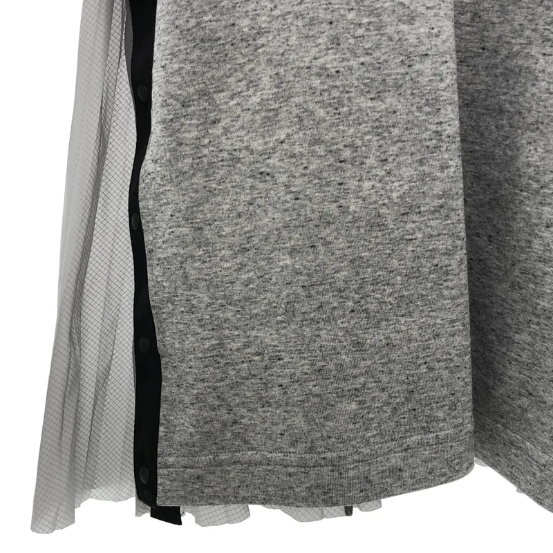 sacai / サカイ | 2020AW | × NIKE / 異素材切り替え バックプリーツ サイドボタン ロゴプリントTシャツ | M | レディース