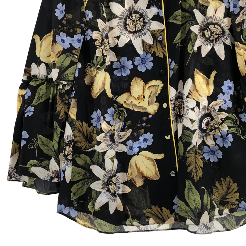 ERDEM / アーデム | シルク フラワープリント フリルスリーブ シャツ | 36 | レディース