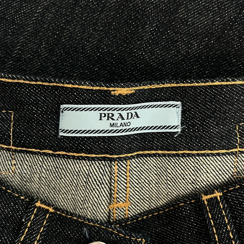 PRADA / プラダ | 2024 | 三角ロゴプレート トライアングル シンチバック デニムパンツ | 25 | レディース