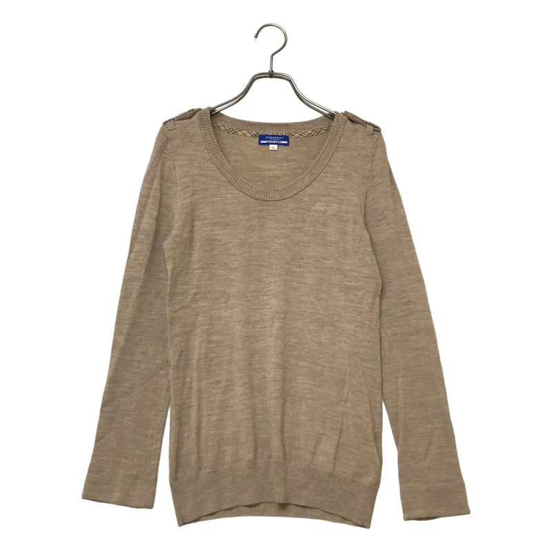 BURBERRY BLUE LABEL / バーバリーブルーレーベル | ウール ロゴ刺しゅう エポーレット クルーネックニット | 38 | レディース