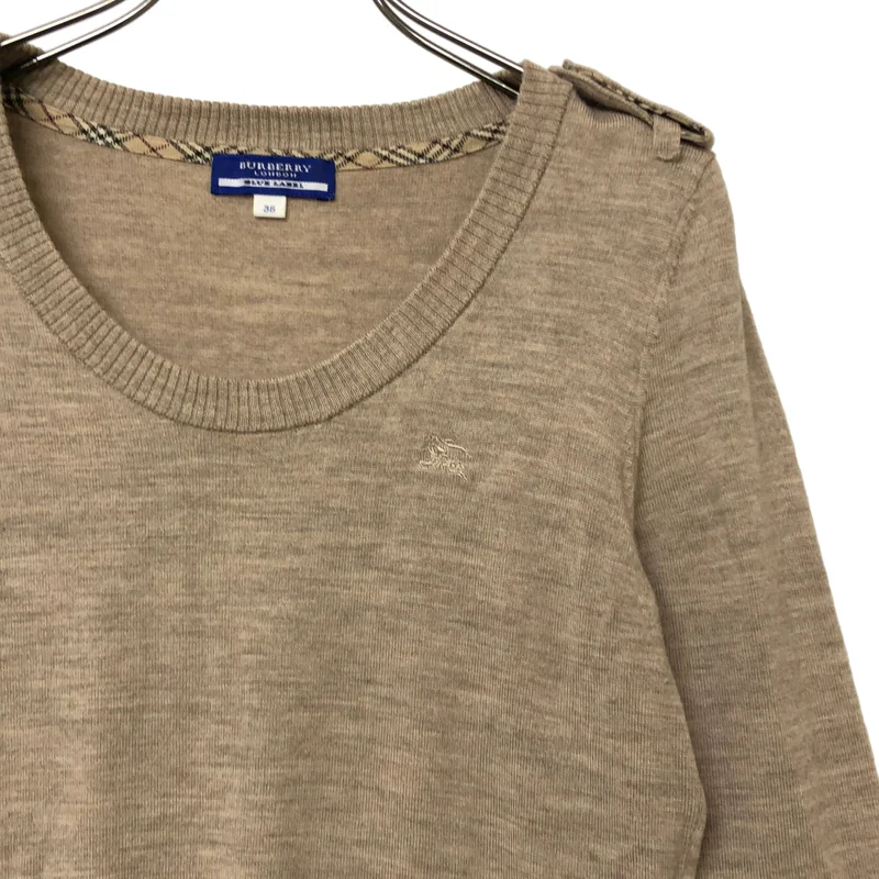 BURBERRY BLUE LABEL / バーバリーブルーレーベル | ウール ロゴ刺しゅう エポーレット クルーネックニット | 38 | レディース