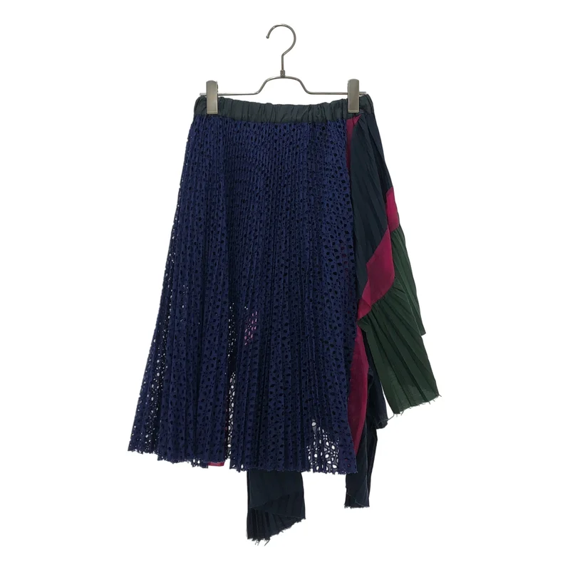sacai / サカイ | 異素材切り替え パンチングレース アシンメトリー プリーツスカート | 1 | レディース