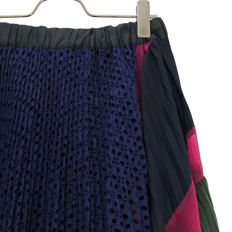 sacai / サカイ | 異素材切り替え パンチングレース アシンメトリー プリーツスカート | 1 | レディース