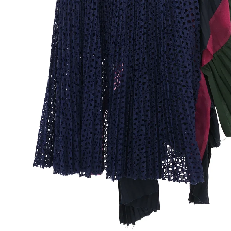 sacai / サカイ | 異素材切り替え パンチングレース アシンメトリー プリーツスカート | 1 | レディース
