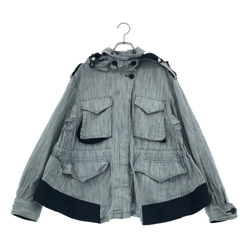 sacai / サカイ | コットン ストライプ フード付き ギャザージャケット |