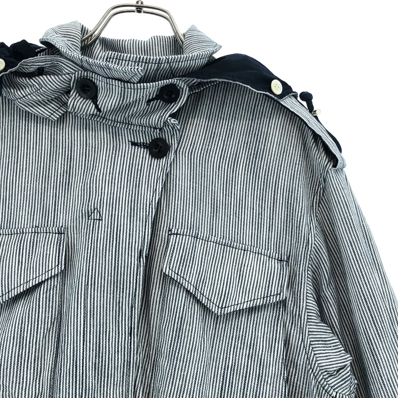 sacai / サカイ | コットン ストライプ フード付き ギャザージャケット |