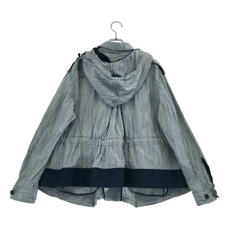 sacai / サカイ | コットン ストライプ フード付き ギャザージャケット |
