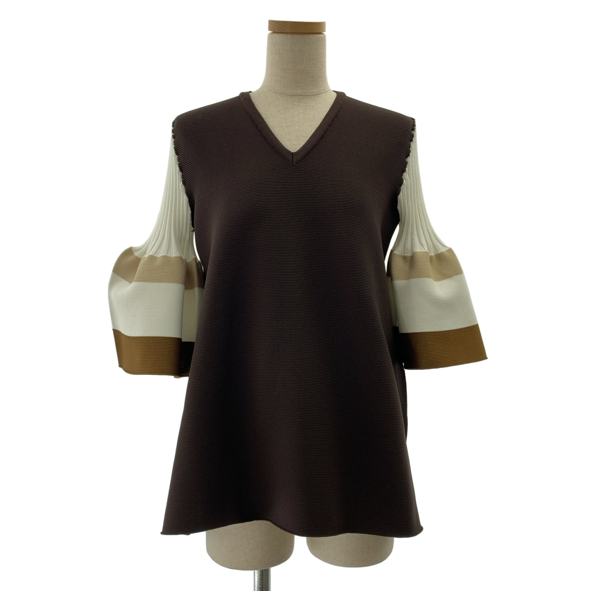 【美品】  CFCL / シーエフシーエル | ベルスリーブ Vネック ブラウス | F | ブラウン系 | レディース 美品】 CFCL / シーエフシーエル | ベルスリーブ Vネック ブラウス | F