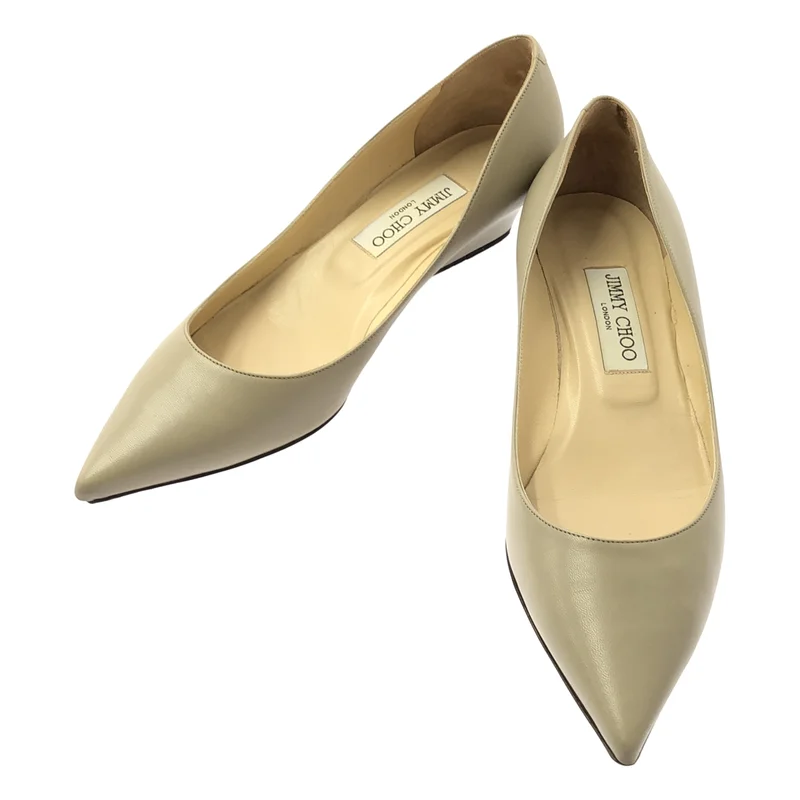 JIMMY CHOO / ジミーチュウ | レザー ポインテッドトゥ フラットシューズ | 39 | レディース