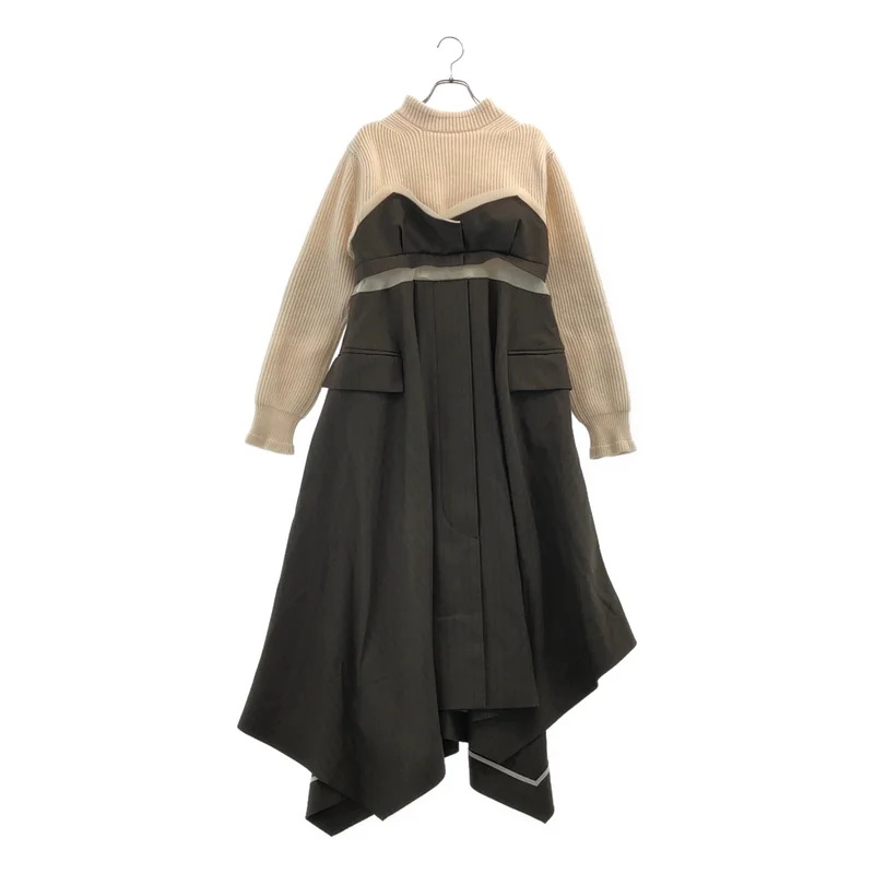 sacai / サカイ | Wool Knit x Chalk Stripe Dress ニットドッキング ワンピース 22-06327 | 1 | レディース