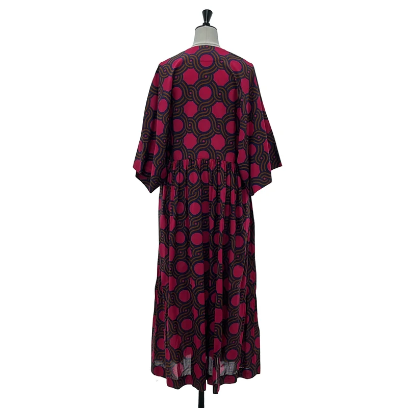 DRIES VAN NOTEN / ドリスヴァンノッテン | コットン チェーンプリント Vネックワンピース | 34 | レディース