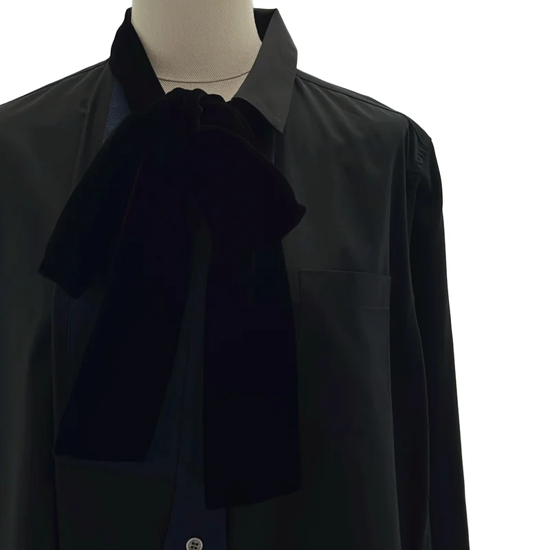 sacai / サカイ | ベルベットリボン シャツ ワンピース | 1 | レディース