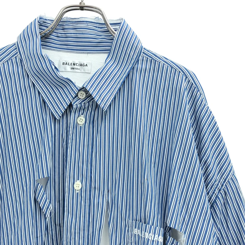 BALENCIAGA / バレンシアガ | 2021AW | コットン ストライプ ダメージ加工 オーバーシャツ | 34 | メンズ