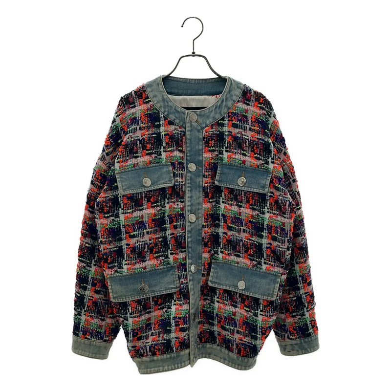 DSQUARED2 / ディースクエアード | ツイード デニム ノーカラージャケット | 36 | レディース