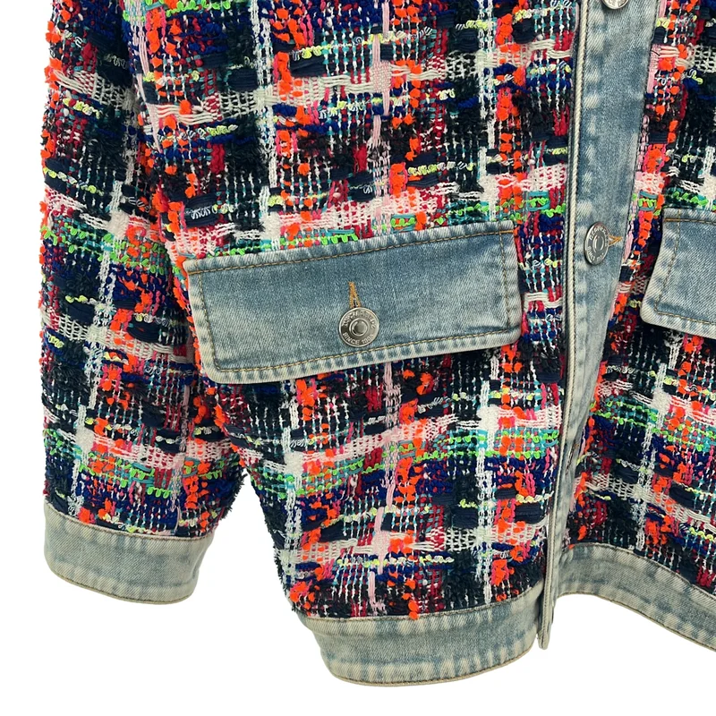 DSQUARED2 / ディースクエアード | ツイード デニム ノーカラージャケット | 36 | レディース