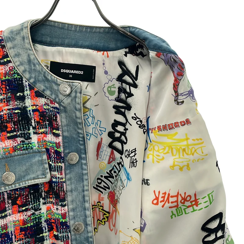 DSQUARED2 / ディースクエアード | ツイード デニム ノーカラージャケット | 36 | レディース