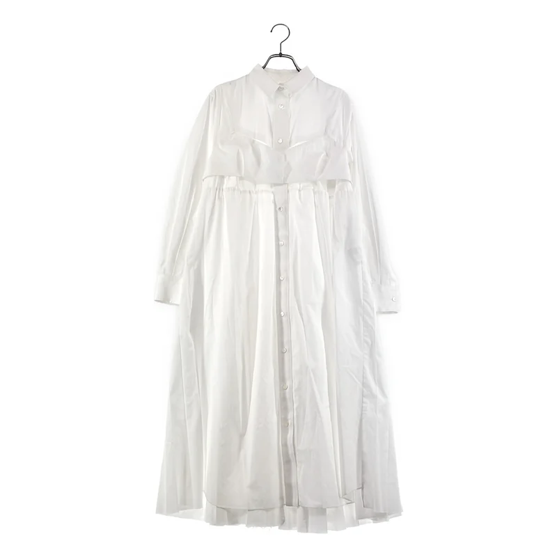 sacai / サカイ | 2022AW | Cotton Poplin Dress / オーバーシルエット カットオフ プリーツ シャツ ワンピース | 2 | レディース