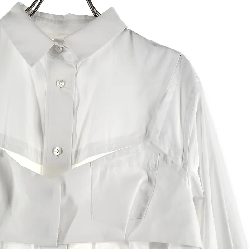sacai / サカイ | 2022AW | Cotton Poplin Dress / オーバーシルエット カットオフ プリーツ シャツ ワンピース | 2 | レディース