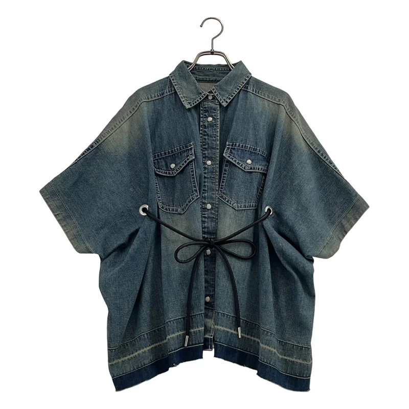 sacai / サカイ | ダメージ加工 コットン デニム ポンチョ シャツ | 1 | レディース