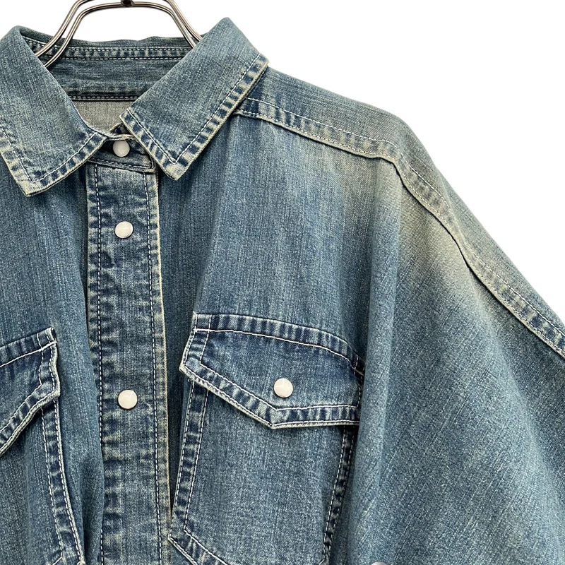 sacai / サカイ | ダメージ加工 コットン デニム ポンチョ シャツ | 1 | レディース