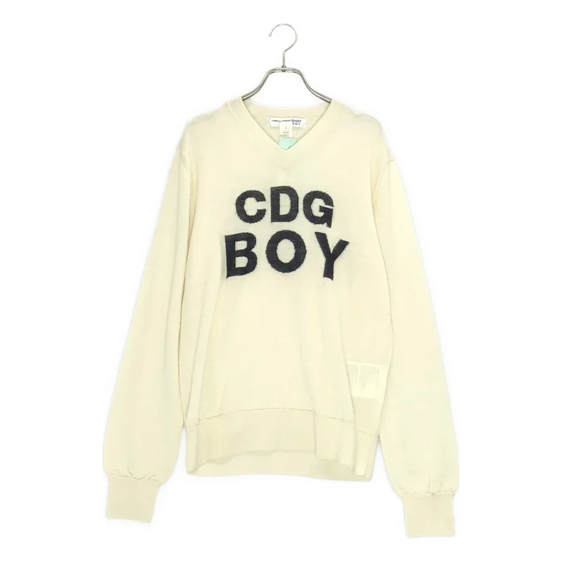 【新品】  COMME des GARCONS SHIRT BOY / コムデギャルソンシャツボーイ | 2015AW | ウール ロゴ刺しゅう Vネックニット | L | アイボリー | メンズ COMME des GARCONS SHIRT BOY / コムデギャルソンシャツボーイ