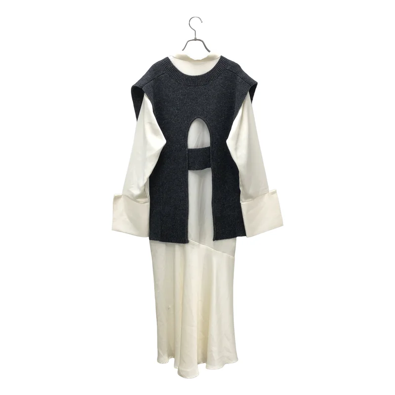AMERI / アメリ | KNIT VEST SET SATIN DRESS ワンピース | M | レディース