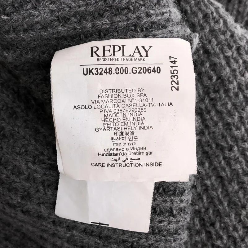 REPLAY / リプレイ | ロゴレザーパッチ ニット ジャケット フーディ | S | メンズ