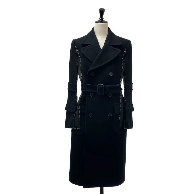 Maison Margiela / メゾンマルジェラ | 2019AW | ウール ステッチデザイン ベルテッドロングコート | 38 | レディース