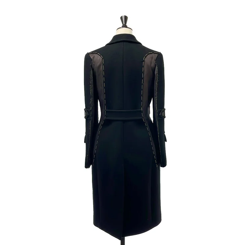 Maison Margiela / メゾンマルジェラ | 2019AW | ウール ステッチデザイン ベルテッドロングコート | 38 | レディース