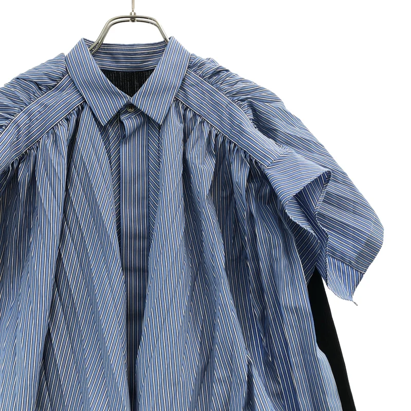 sacai / サカイ | ストライプ リブニット切替 プリーツ ティアード フリル ワンピース | 1 | レディース