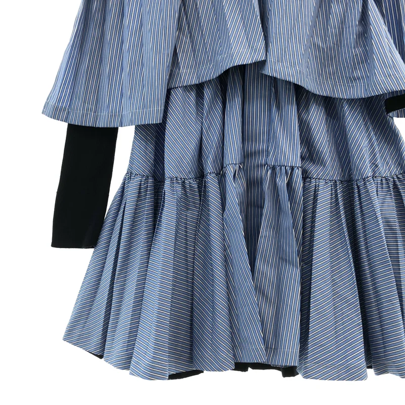 sacai / サカイ | ストライプ リブニット切替 プリーツ ティアード フリル ワンピース | 1 | レディース