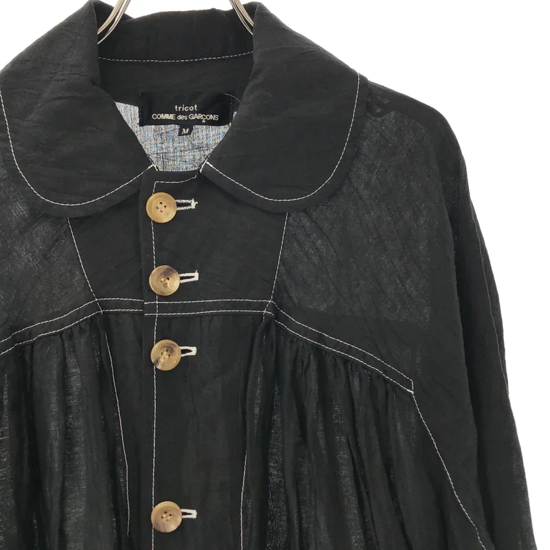 tricot COMME des GARCONS / トリココムデギャルソン | 2021SS | リネン ステッチデザイン ラウンドカラー ギャザーシャツワンピース | M | レディース
