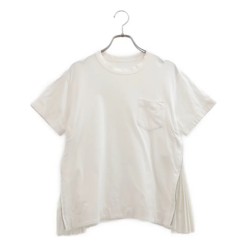 sacai / サカイ | コットン サイドジップ プリーツ Tシャツ | 1 | レディース
