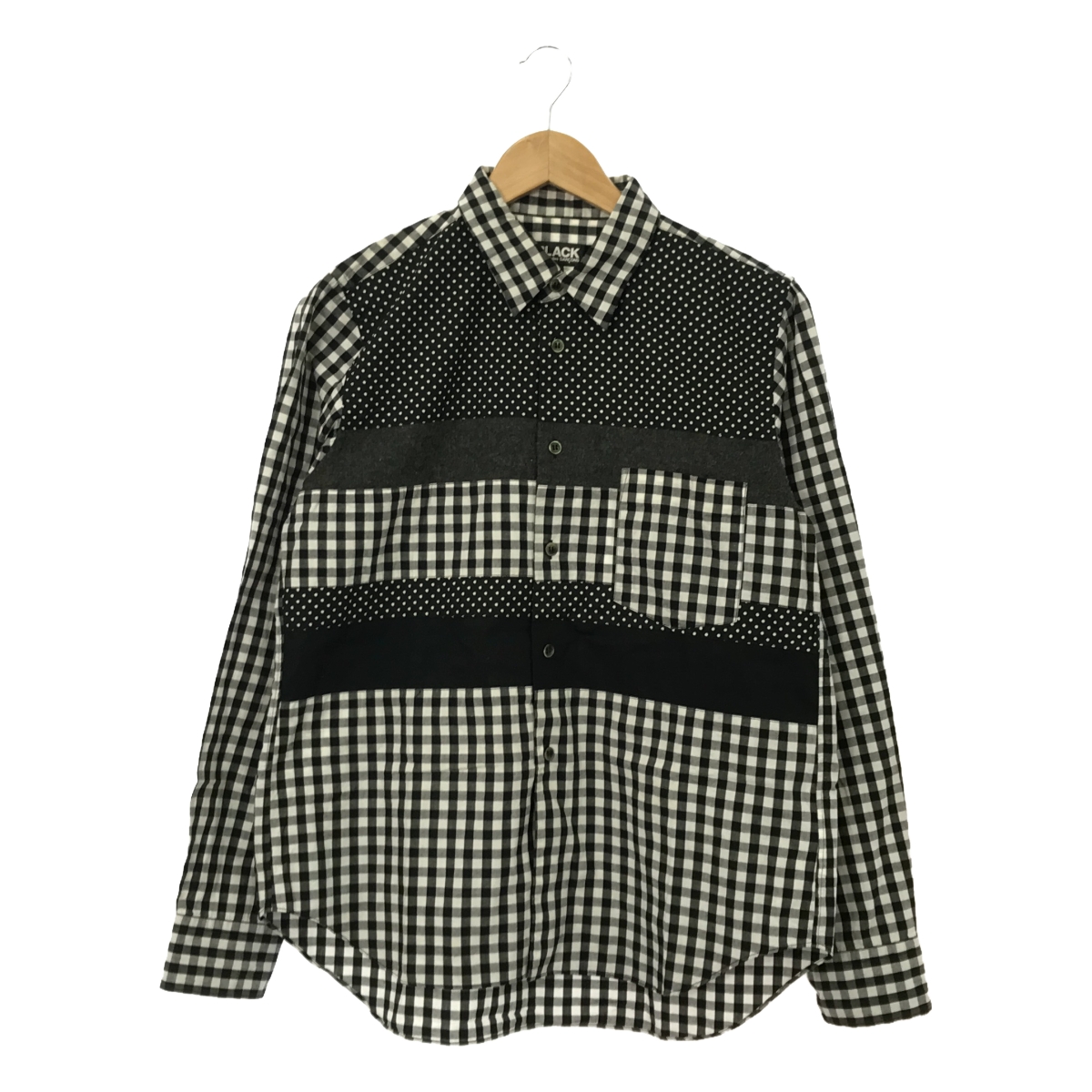 BLACK COMME des GARCONS / ブラックコムデギャルソン | 2012AW | 総柄 異素材 切替 パッチワーク レギュラーカラーシャツ | M | メンズ
