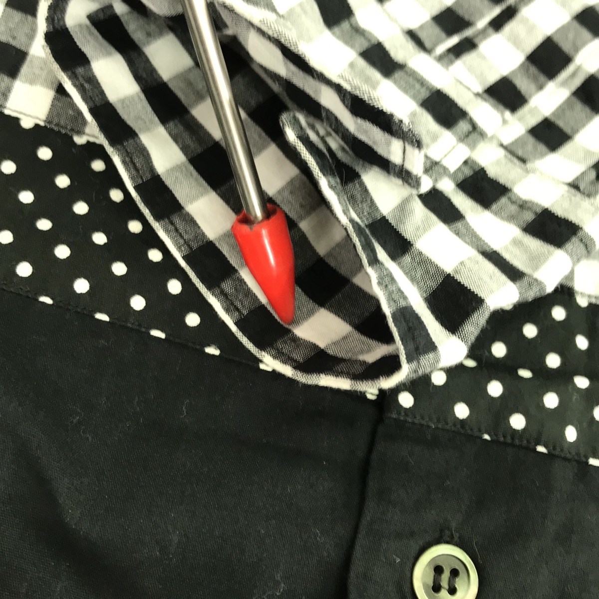 BLACK COMME des GARCONS / ブラックコムデギャルソン | 2012AW | 総柄 異素材 切替 パッチワーク レギュラーカラーシャツ | M | メンズ