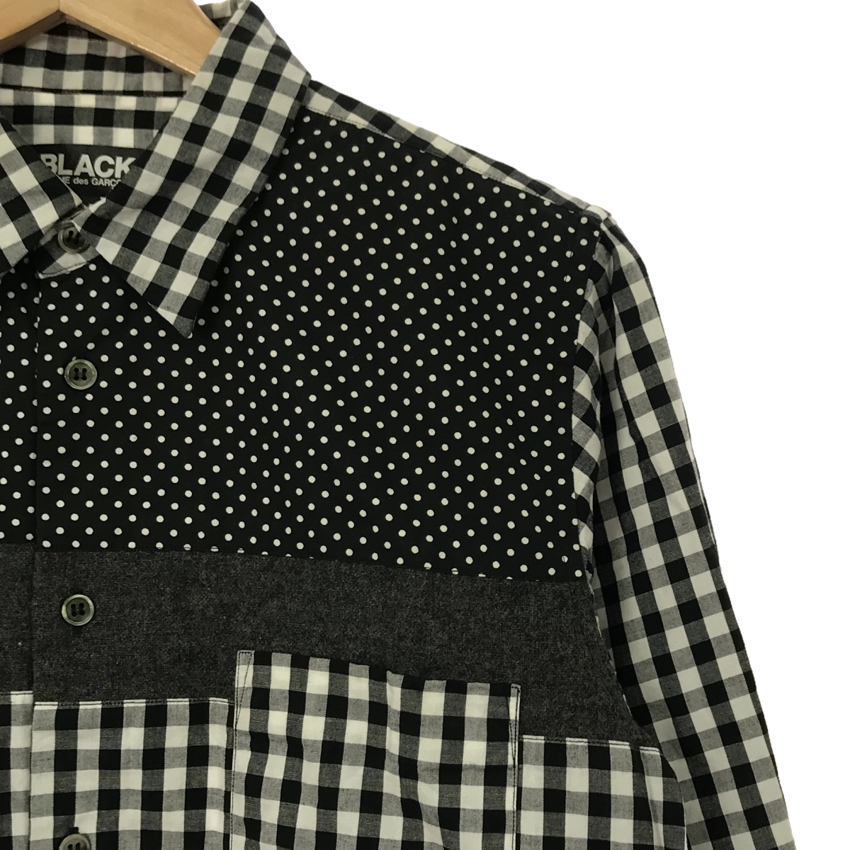BLACK COMME des GARCONS / ブラックコムデギャルソン | 2012AW | 総柄 異素材 切替 パッチワーク レギュラーカラーシャツ | M | メンズ