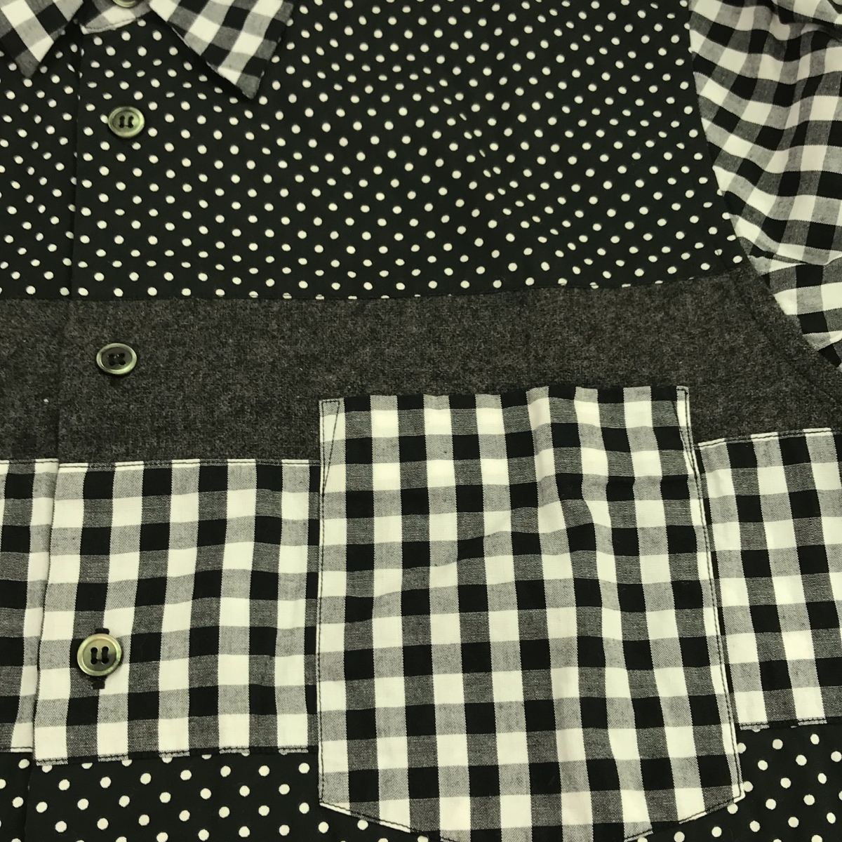 BLACK COMME des GARCONS / ブラックコムデギャルソン | 2012AW | 総柄 異素材 切替 パッチワーク レギュラーカラーシャツ | M | メンズ