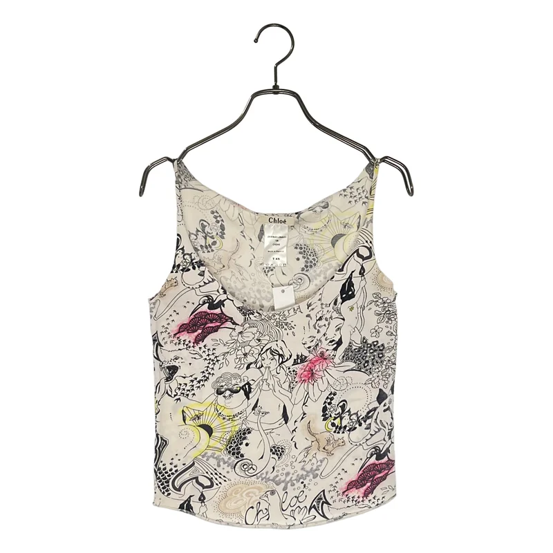Chloe / クロエ | コットン プリント カットオフ タンクトップ | XS | レディース