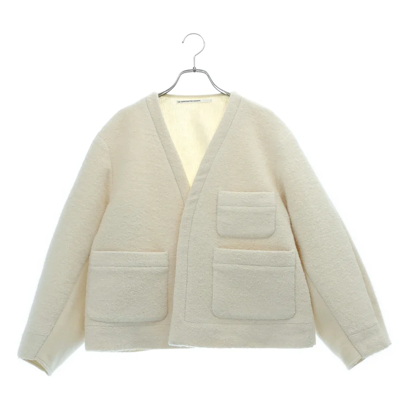 TENNE HANDCRAFTED MODERN / テンハンドクラフテッドモダン | WEAVE AND KNIT NO COLLAR JACKET アンゴラ ノーカラージャケット | F | レディース