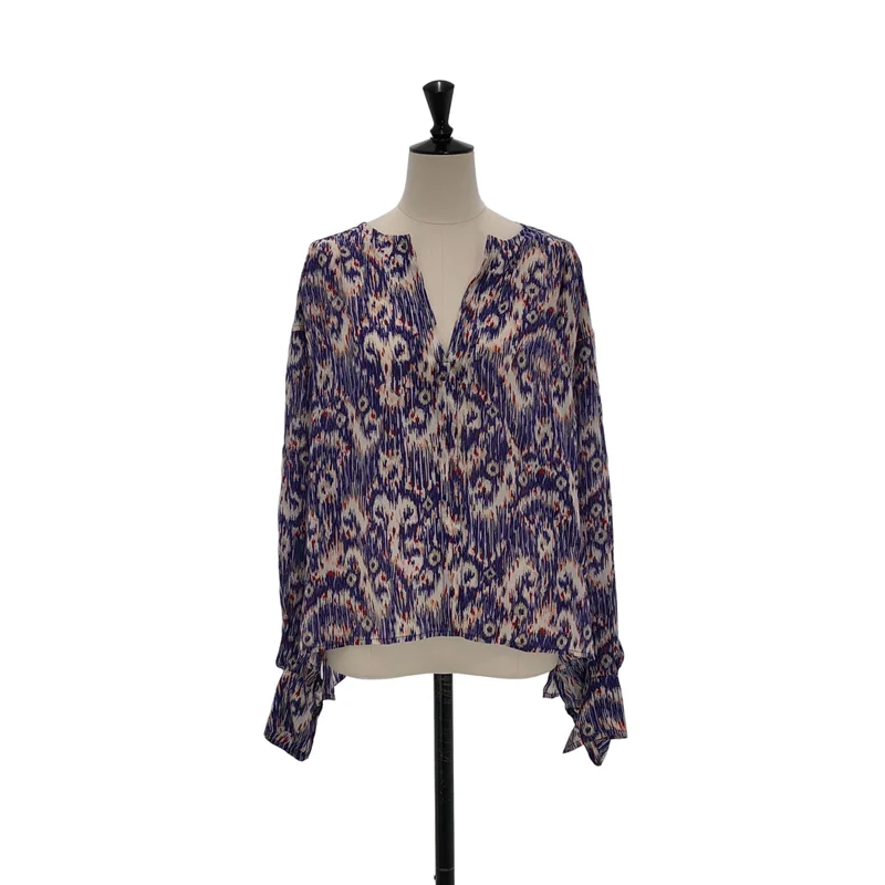 ISABEL MARANT ETOILE / イザベルマランエトワール | シルク 総柄 Vネック ブラウス | 34 | レディース