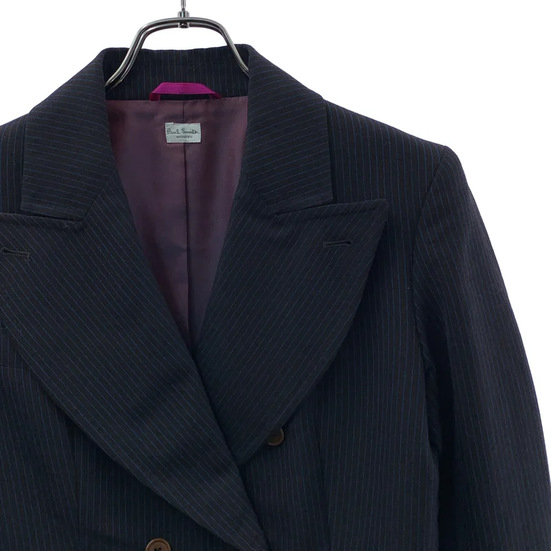 Paul Smith / ポールスミス | ウールストレッチ ストライプ ダブルブレスト テーラードジャケット | 42 | レディース