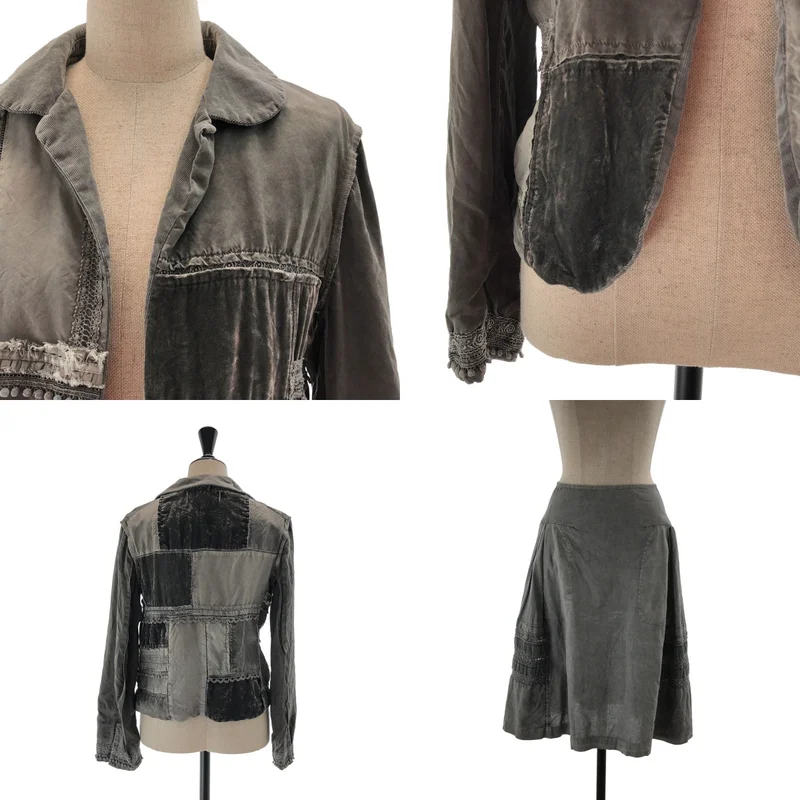 tricot COMME des GARCONS / トリココムデギャルソン | 2006SS | セットアップ / 異素材切替 パッチワーク ジャケット / ブラウス / リバーシブル スカート | S | レディース