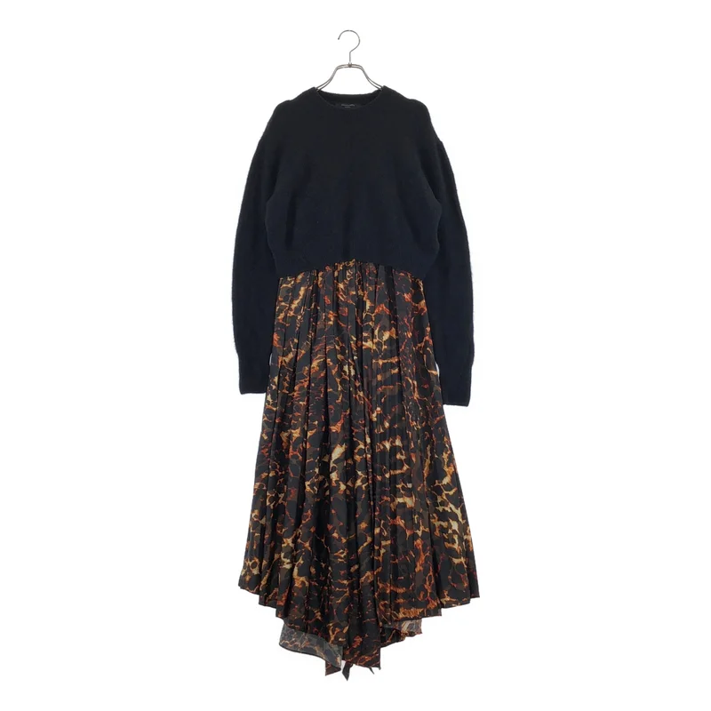 ALLSAINTS / オールセインツ | 2025AW | JAX PARDUS DRESS / セットアップ / レオパード プリーツ キャミワンピース / ウールストレッチ クルーネックニット | M | レディース