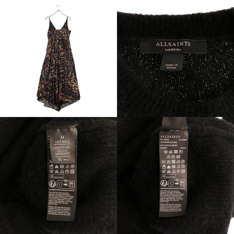 ALLSAINTS / オールセインツ | 2025AW | JAX PARDUS DRESS / セットアップ / レオパード プリーツ キャミワンピース / ウールストレッチ クルーネックニット | M | レディース