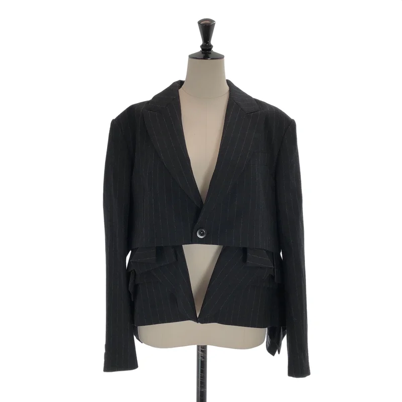 sacai / サカイ | 2023AW | CHALK STRIPE JACKET / ウール チョークストライプ ショートテーラードジャケット | 1 | レディース
