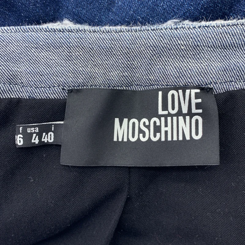 Love Moschino / ラブ・モスキーノ | ロゴボタン ノーカラー デニムジャケット / 総裏地 | 40 | レディース