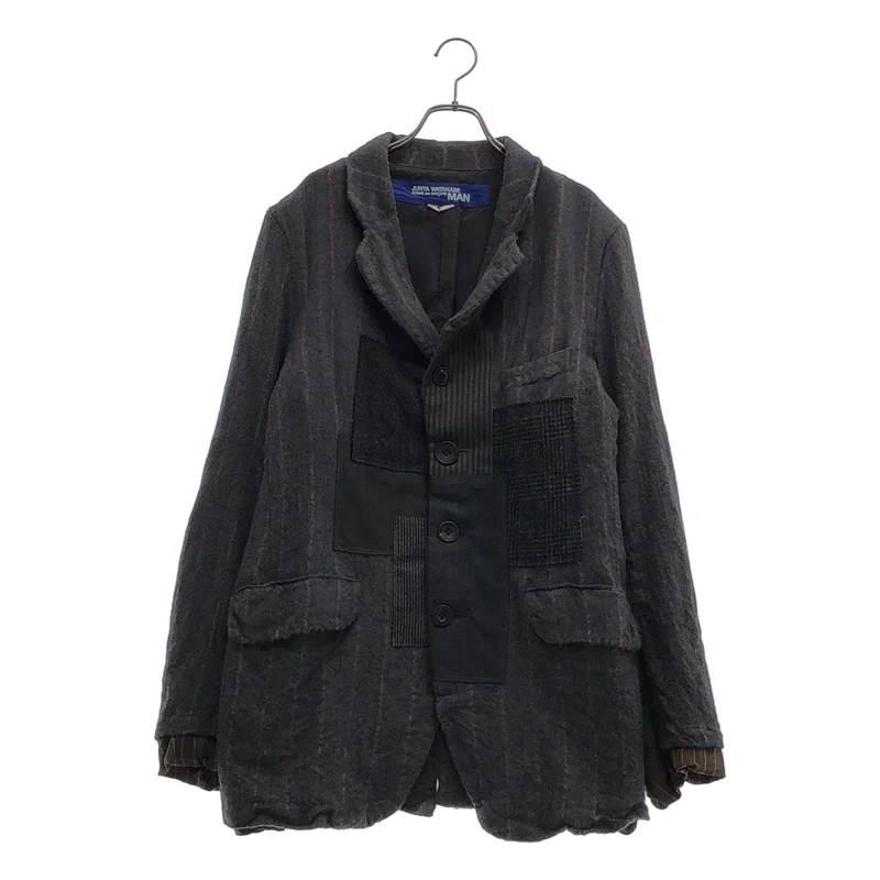 JUNYAWATANABE COMMEdesGARCONS MAN / ジュンヤワタナベマン | 2013AW | ウール縮絨 ストライプ パッチワーク 3B テーラードジャケット | M | メンズ