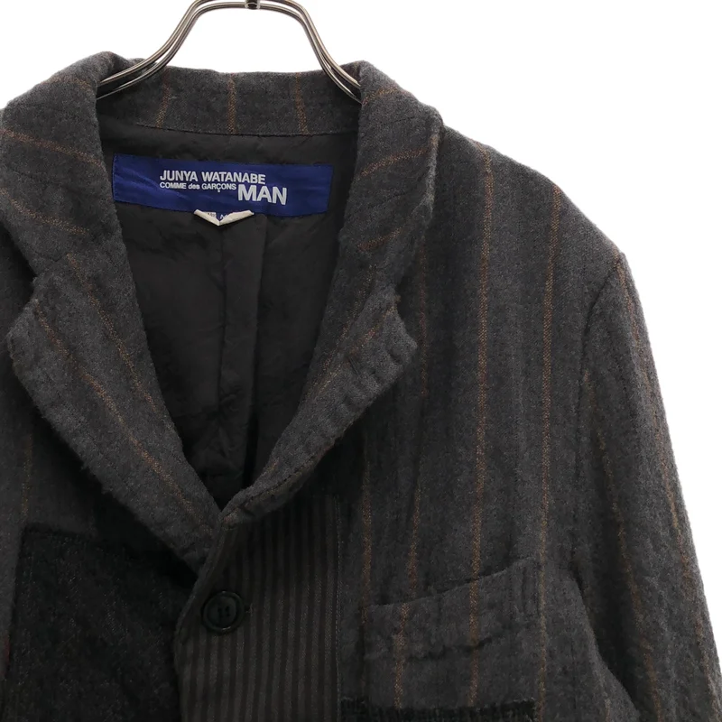 JUNYAWATANABE COMMEdesGARCONS MAN / ジュンヤワタナベマン | 2013AW | ウール縮絨 ストライプ パッチワーク 3B テーラードジャケット | M | メンズ